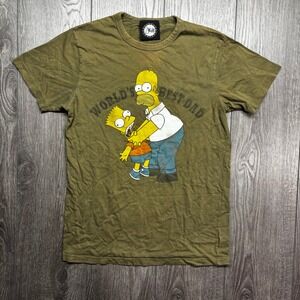 Vtg The Simpsons Small Worlds Best Dad Homer Bart Graphic Tee Olive Green Y2k